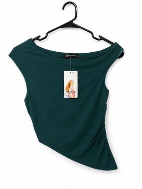 PrettyGarden Asymmetrical Forest Green Tank Top